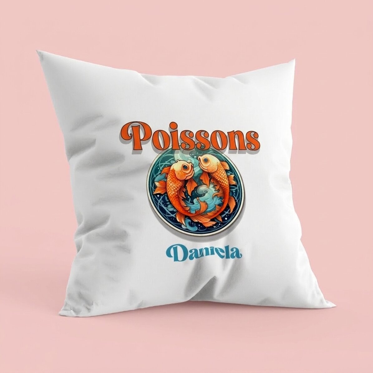Coussin personnalisé avec prénom et signe du zodiaque - Poissons