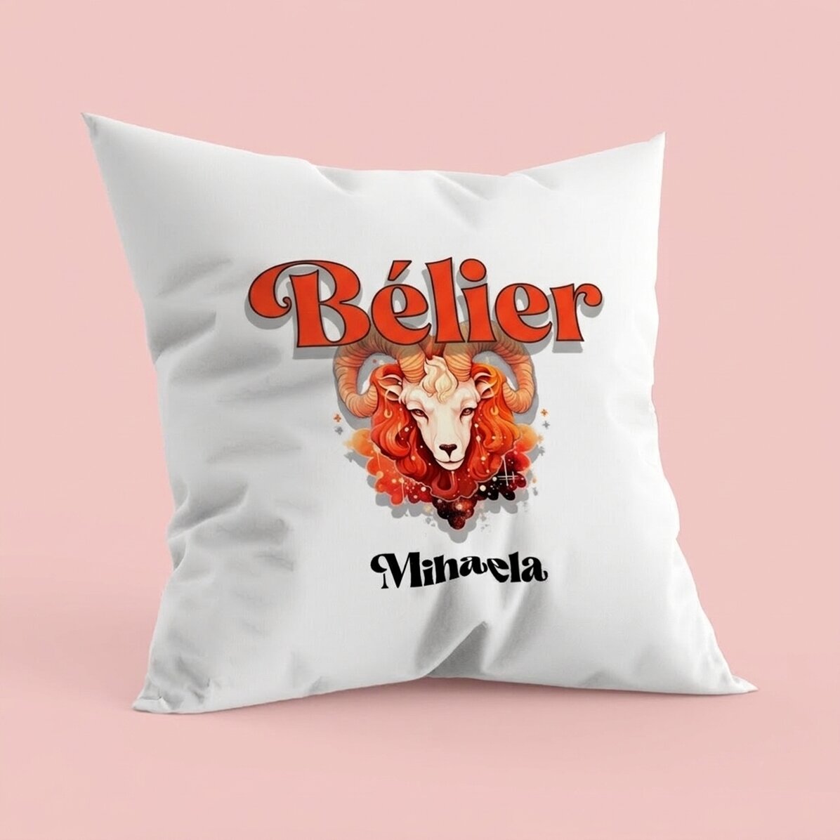 Coussin personnalisé avec prénom et signe du zodiaque - Bélier