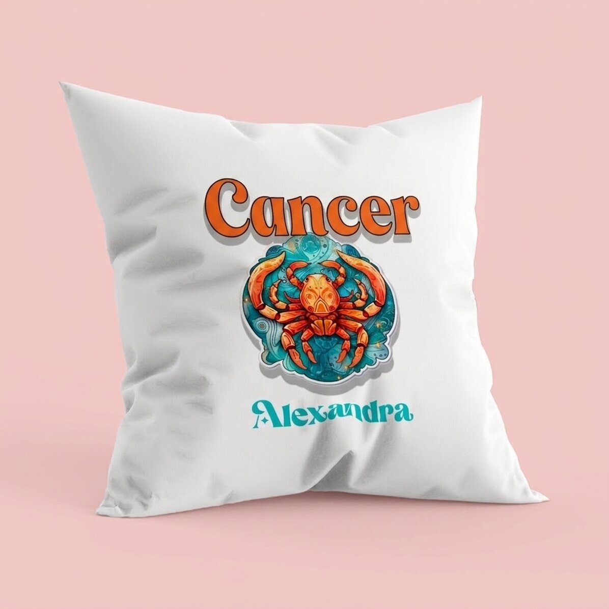 Coussin personnalisé avec prénom et signe du zodiaque - Cancer