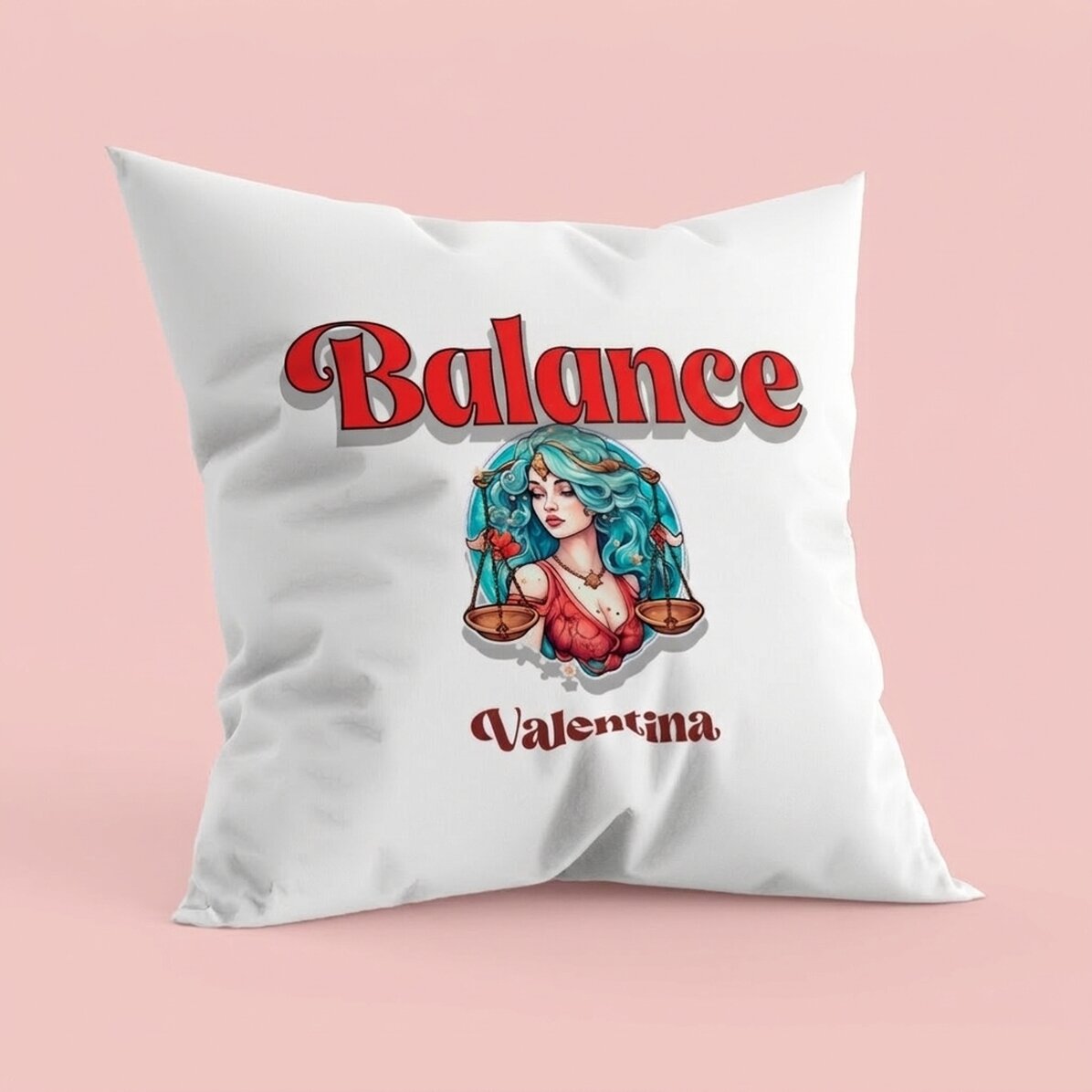 Coussin personnalisé avec prénom et signe du zodiaque - Balance
