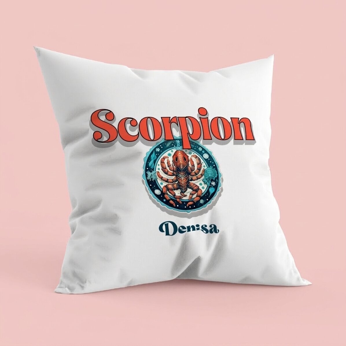 Coussin personnalisé avec prénom et signe du zodiaque - Scorpion