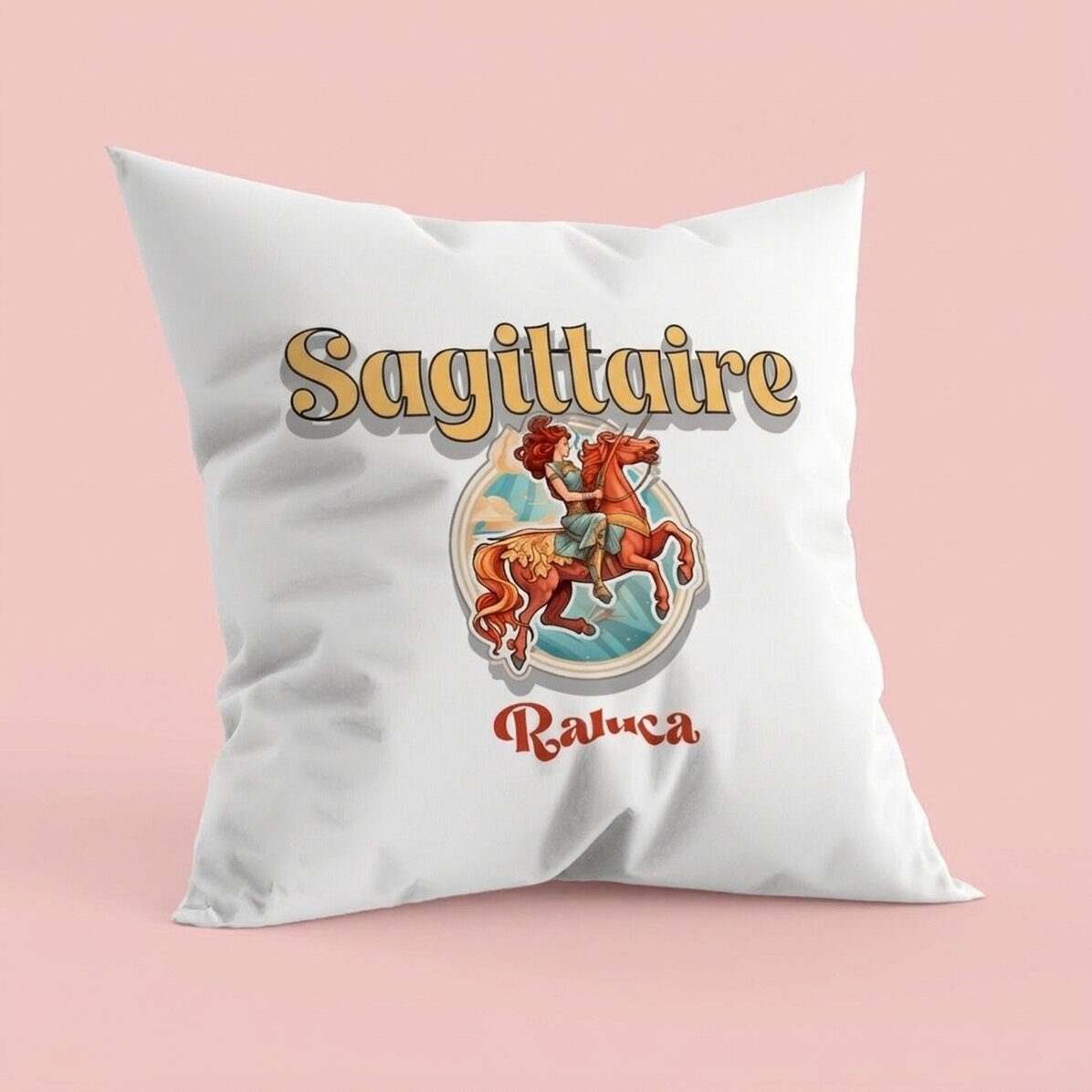 Coussin personnalisé avec prénom et signe du zodiaque - Sagittaire
