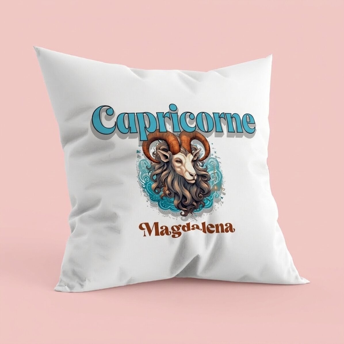 Coussin personnalisé avec prénom et signe du zodiaque - Capricorne