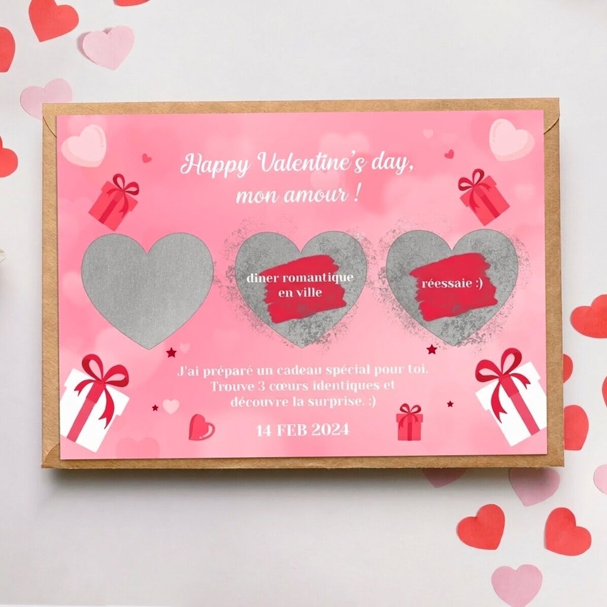 Carte à gratter personnalisée avec message - Amour