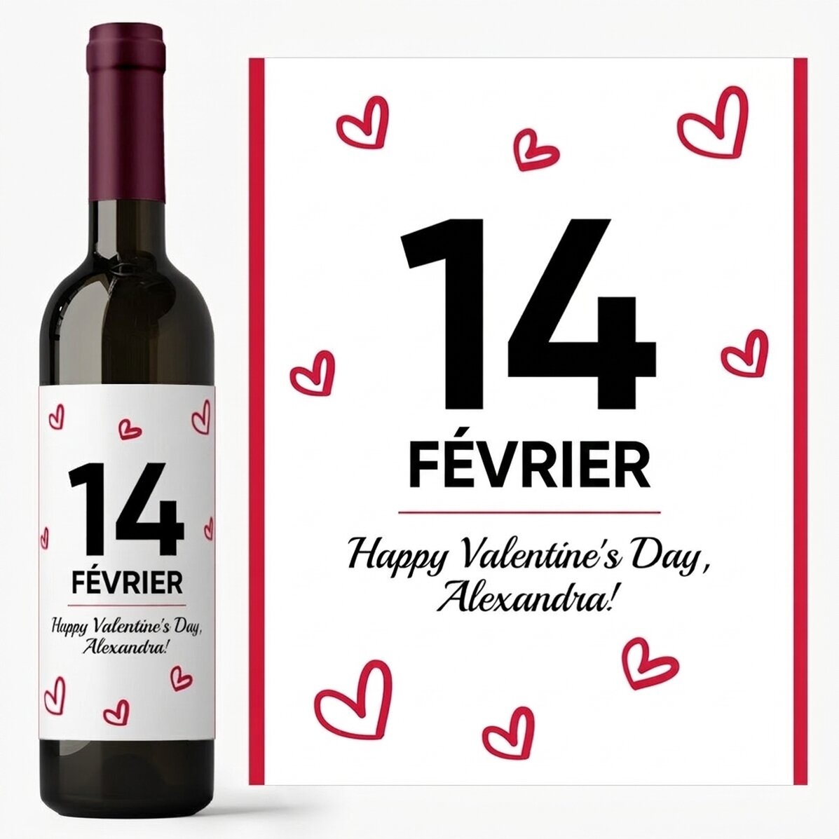 Vin personnalisé avec un message - Cœurs