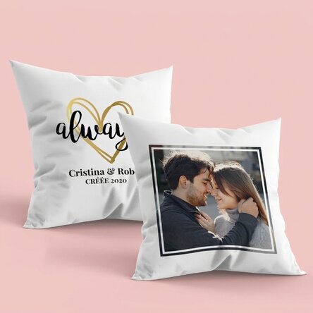 Coussin personnalisé avec une photo et un message recto-verso - Always