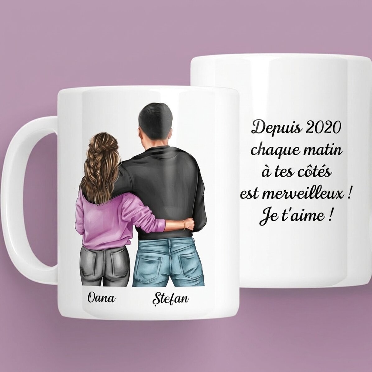 Tasse personnalisée avec un prénom et un message - Couple