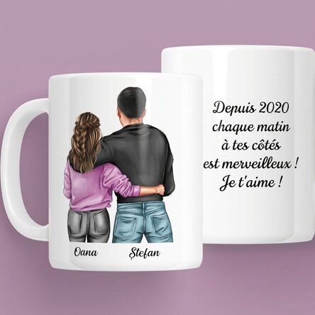 Tasse personnalisée avec un prénom et un message - Couple
