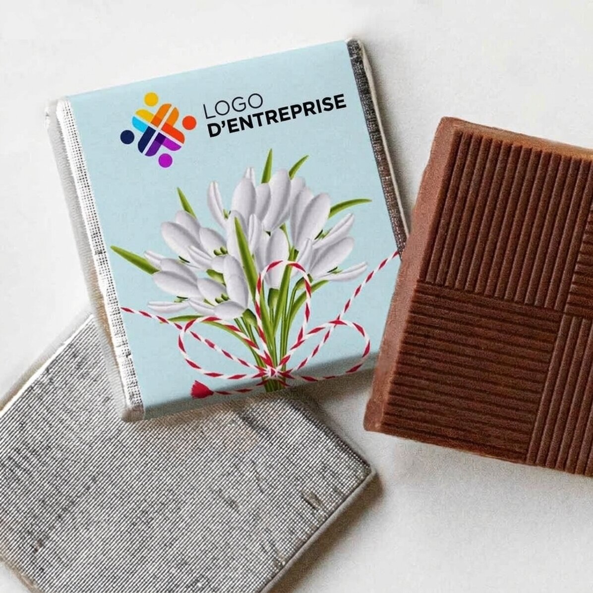 Mini-chocolat personnalisé avec logo et texte - Perce-neige