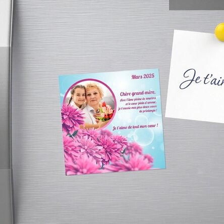 Aimant 10 x 10 personnalisé avec photo et texte - Printemps rose