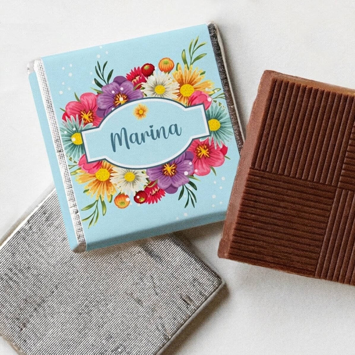Mini-chocolat personnalisé avec un prénom - Fleurs de printemps