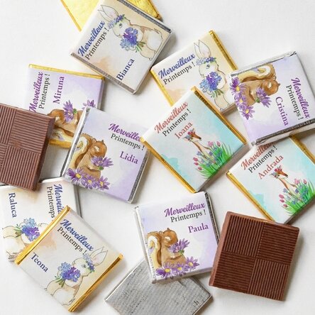 Lot de 10 mini-chocolats de printemps personnalisés avec un message - Watercolor spring