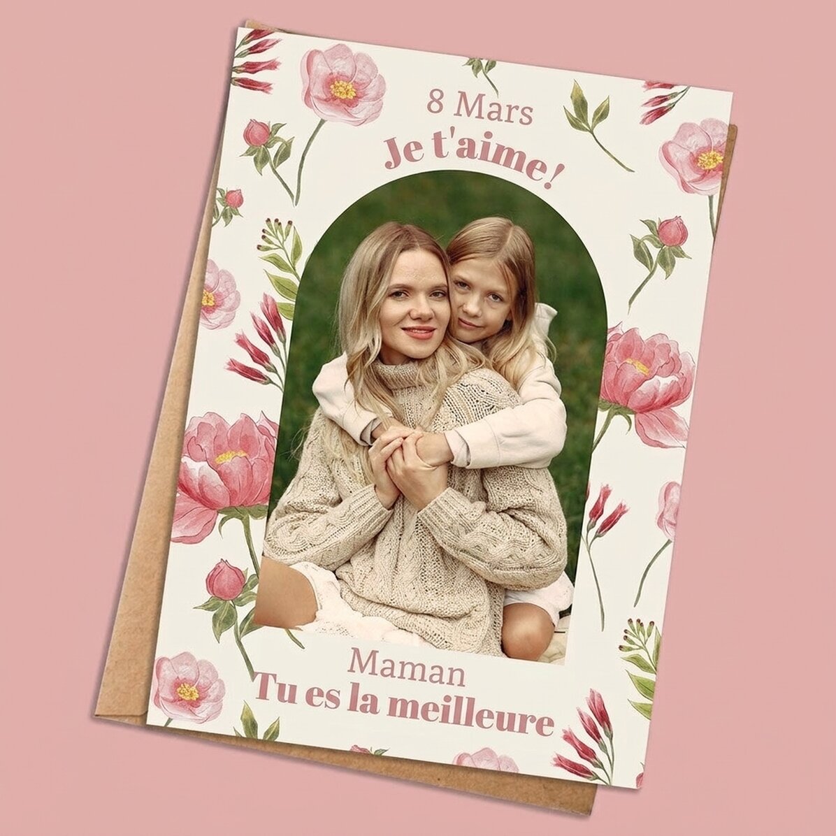 Carte personnalisée avec photo et texte - Fleurs à l