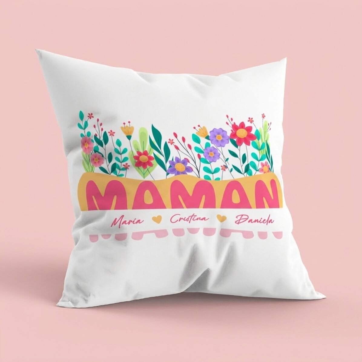 Coussin personnalisé avec inscription, grand format - Champ de fleurs