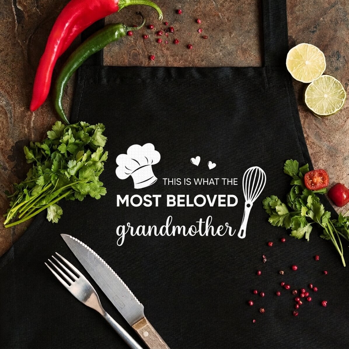 Customised apron with text - This is what it looks like