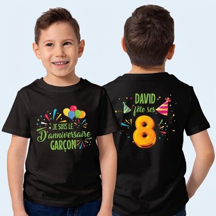T-shirt en coton personnalisé pour enfant (recto-verso) pour un anniversaire