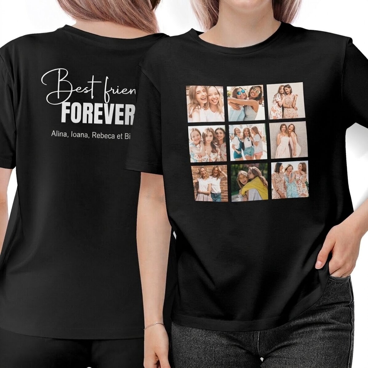 T-shirt en coton personnalisé avec 9 photos et un message