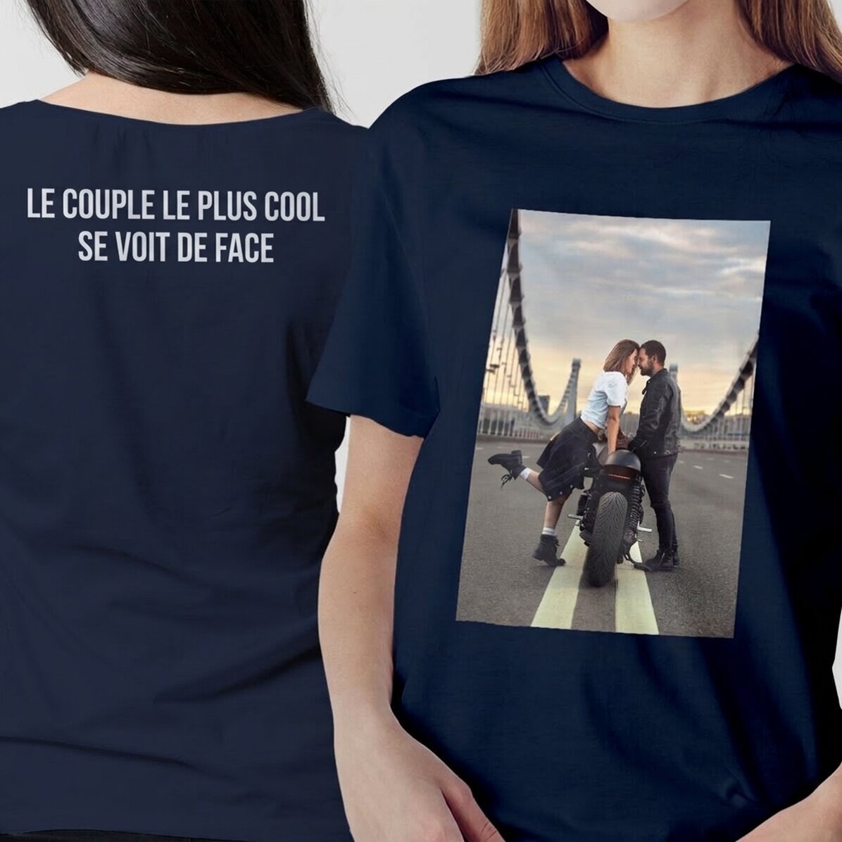 T-shirt en coton personnalisé avec une photo et un texte recto-verso