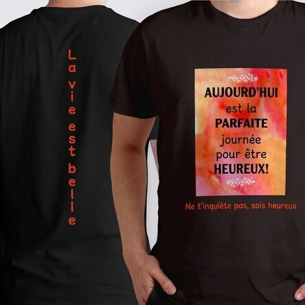 T-shirt en coton personnalisé avec une photo et des messages recto-verso