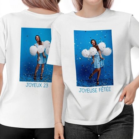 T-shirt en coton personnalisé avec des photos et du texte recto-verso