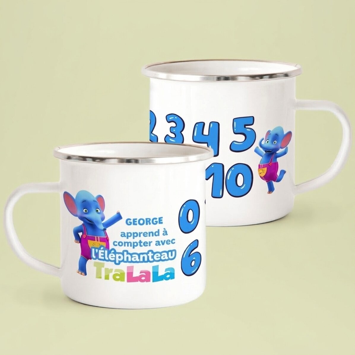 Tasse émaillée personnalisée avec un prénom - On apprend à compter avec l