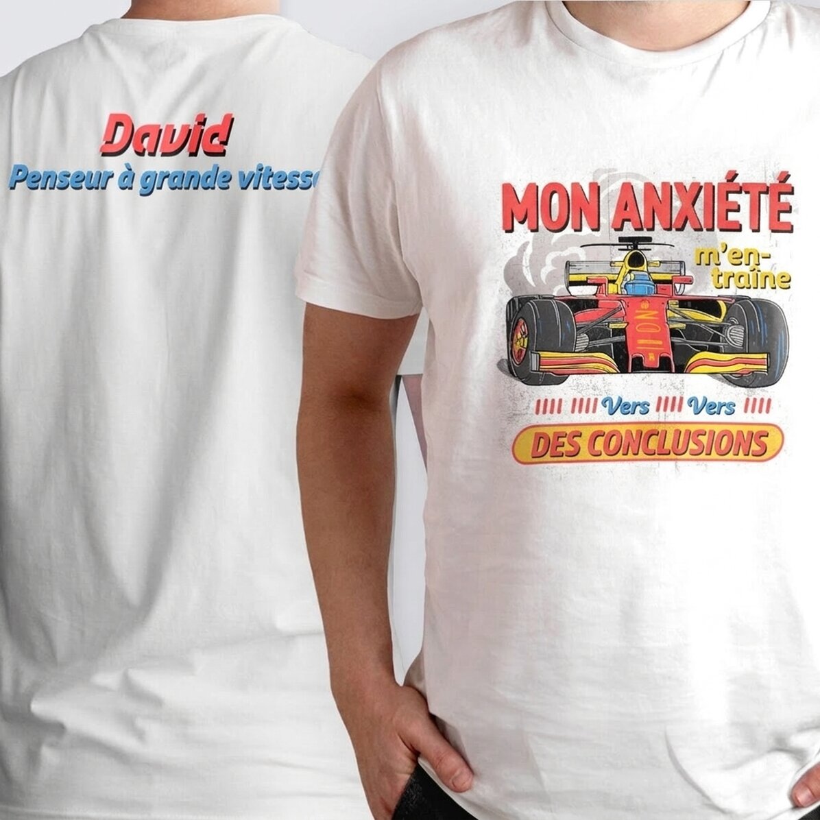 T-shirt en coton personnalisé avec un texte au recto et au verso - Racing Thoughts