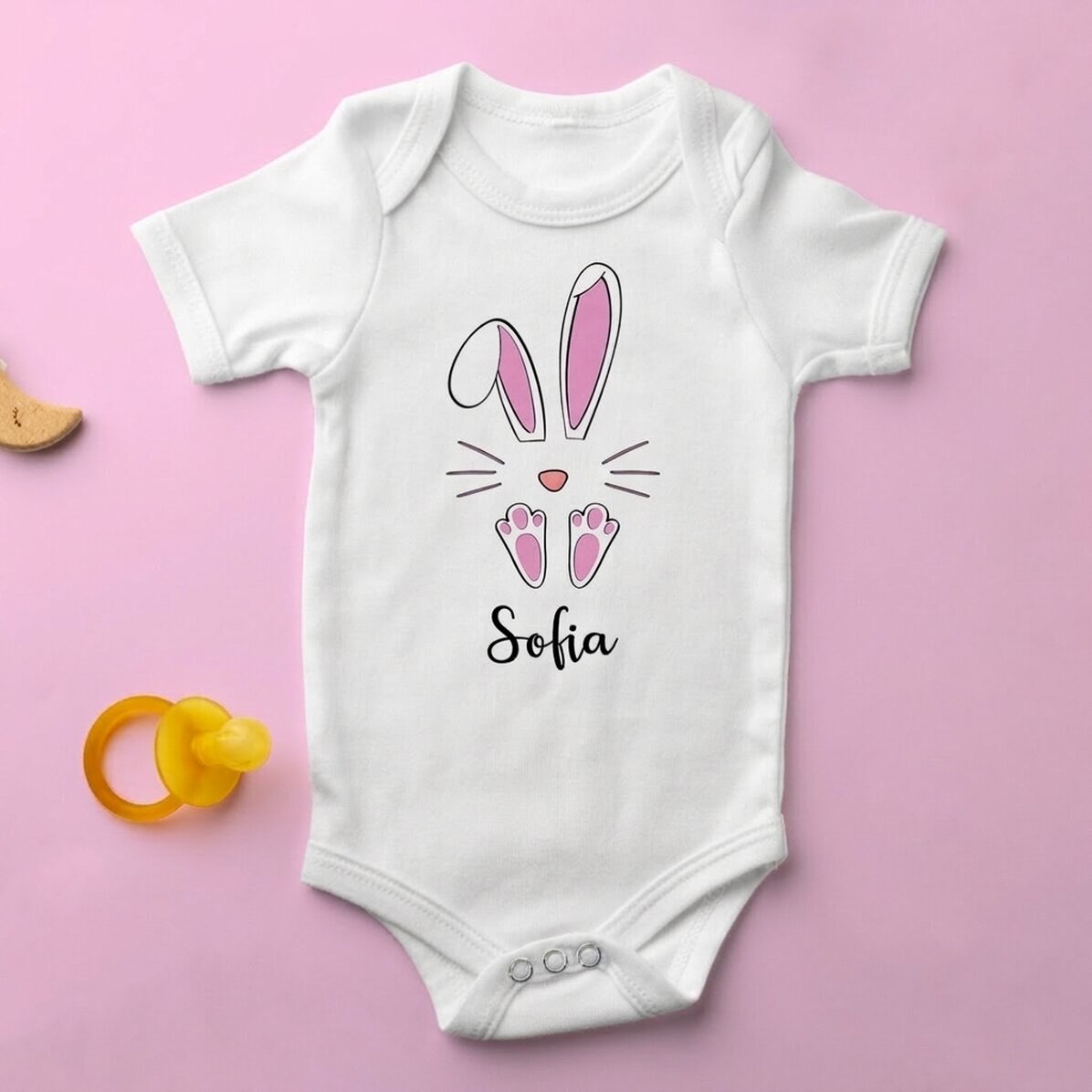 Body pour bébé personnalisé avec son prénom - Lapin de Pâques
