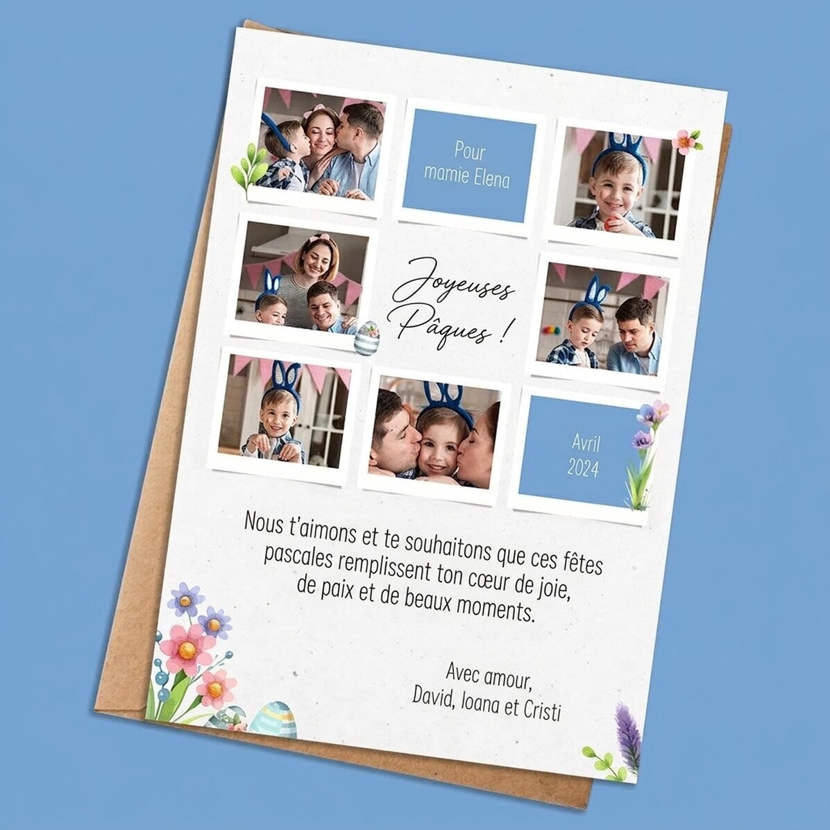 Carte personnalisée avec photos et message - Joyeuses Pâques !