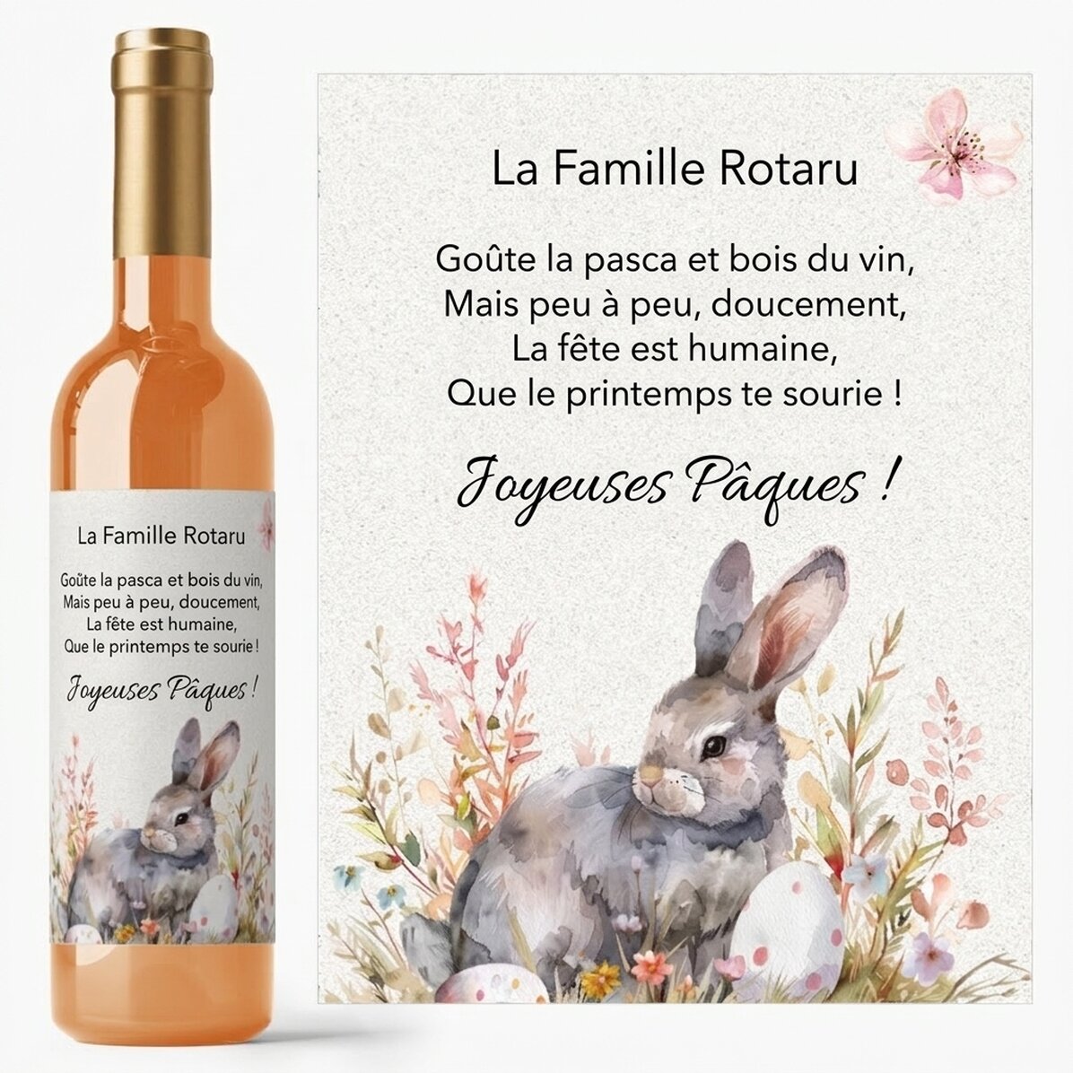 Vin personnalisé avec un message de Pâques - Cute Bunny