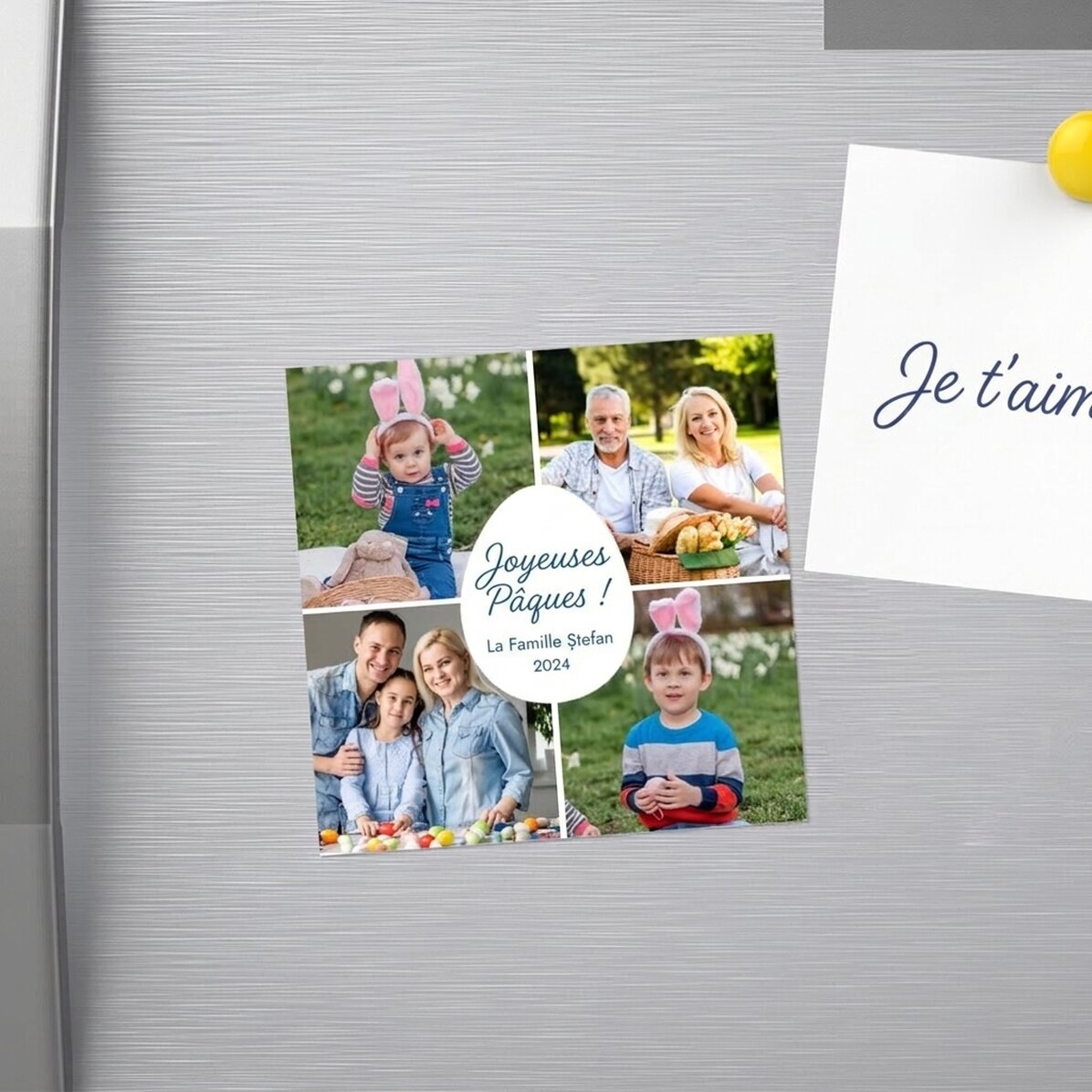 Aimant 10 x 10 personnalisé avec 4 photos et un message - Joyeuses Pâques