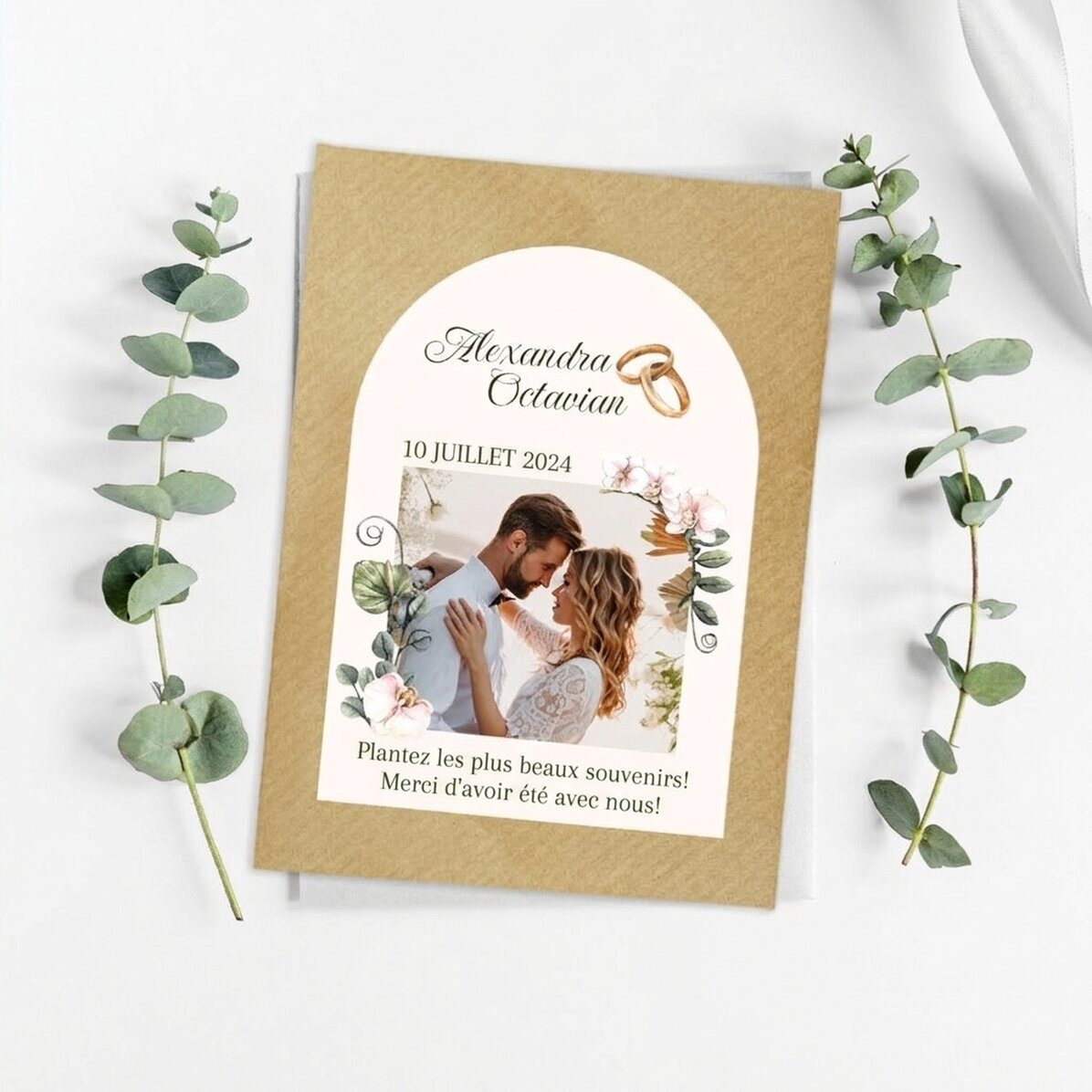 Cadeau de mariage personnalisé à planter, avec photo et texte