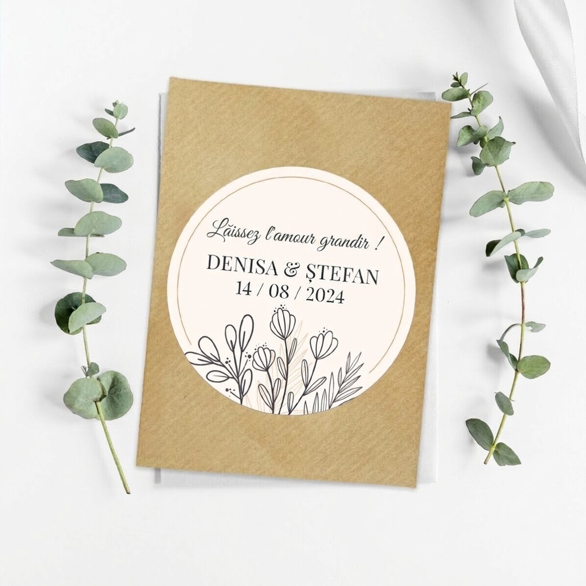 Témoignage personnalisable à planter avec un message pour un mariage - Let love grow