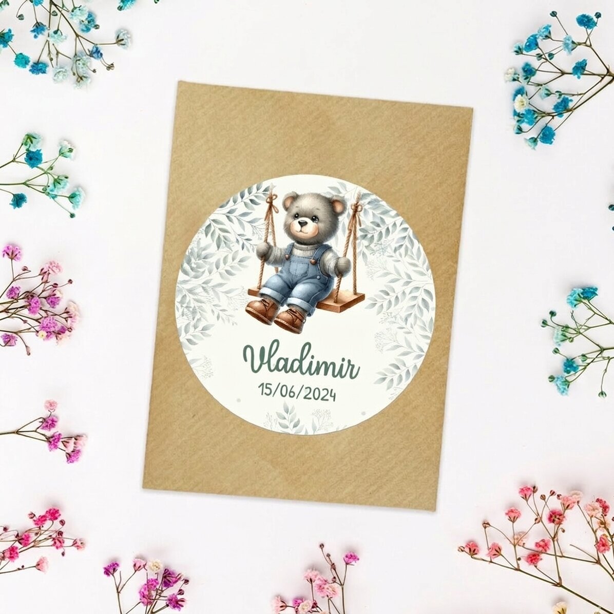 Cadeau à planter personnalisé avec un message de baptême - Petits oursons