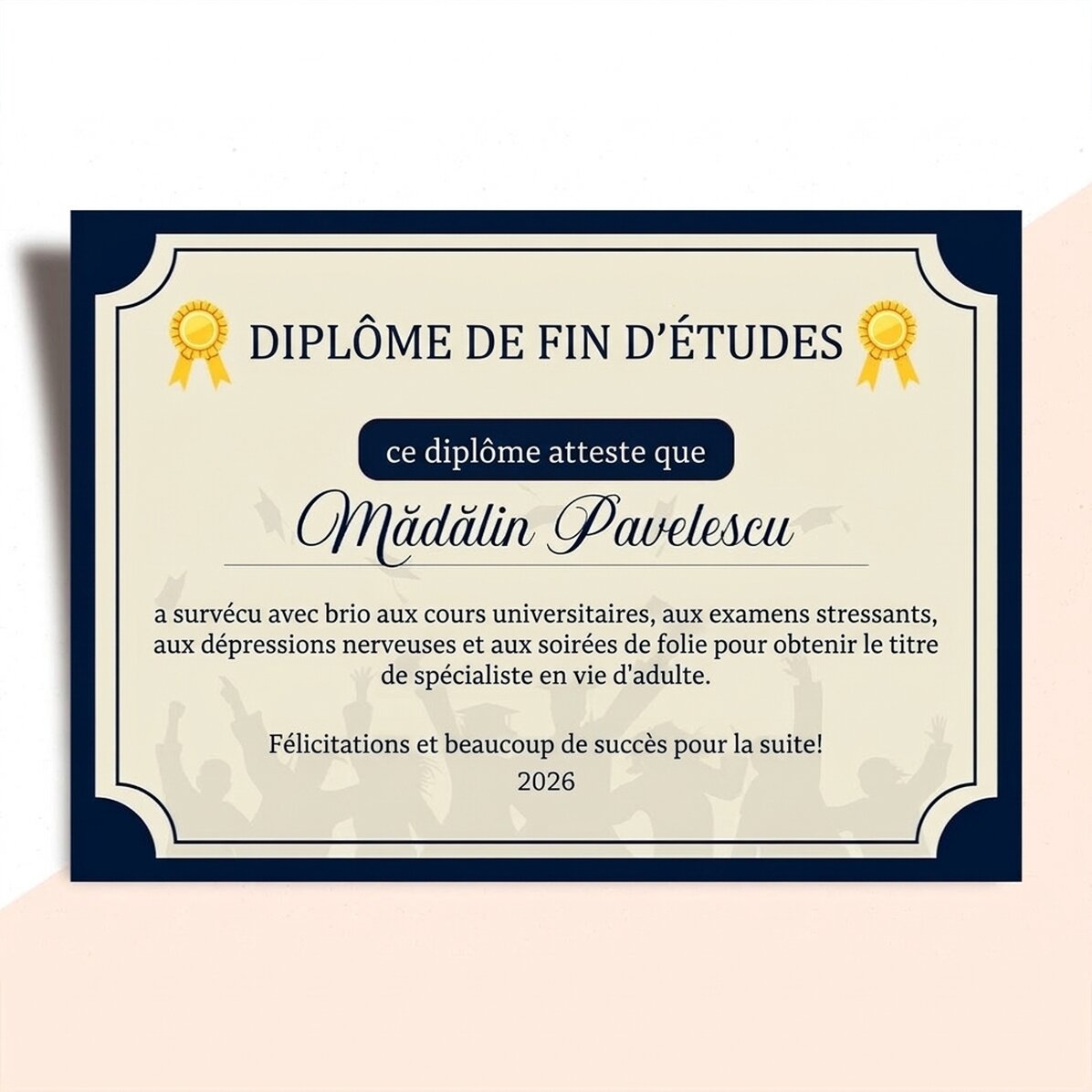 Diplôme personnalisé avec texte - La vie d
