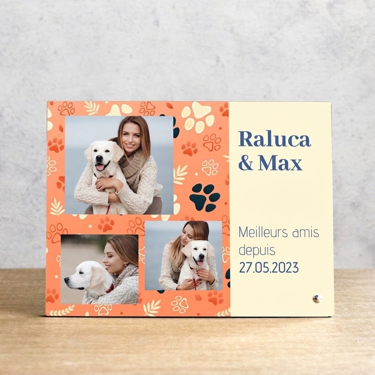 Cadre photo de bureau personnalisé avec 3 photos et un texte, pour les amoureux des animaux