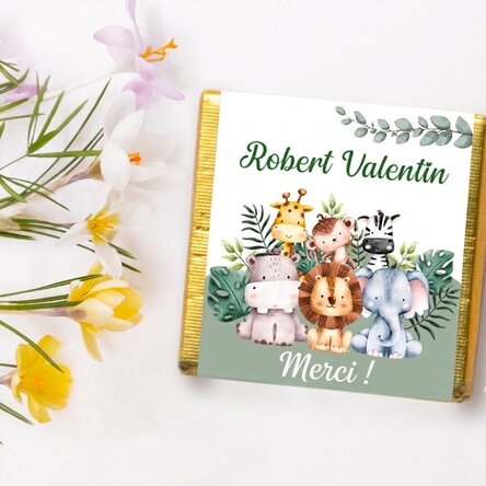 Mini-chocolat personnalisé pour un baptême - Animaux