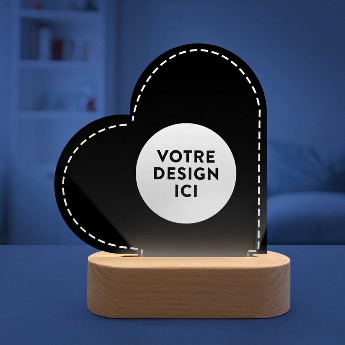Lampe de veille LED en forme de cœur personnalisée avec votre motif