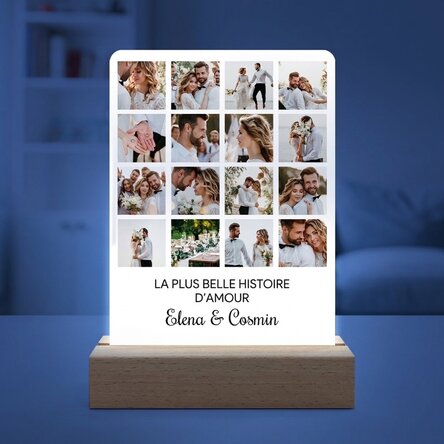 Lampe de veille LED personnalisée avec 16 photos et un message