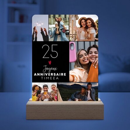 Lampe de veille LED personnalisée avec 6 photos et un message