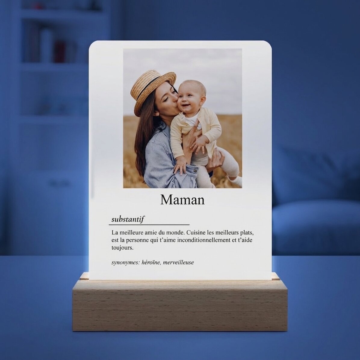Lampe de veille LED personnalisée avec une photo et un message