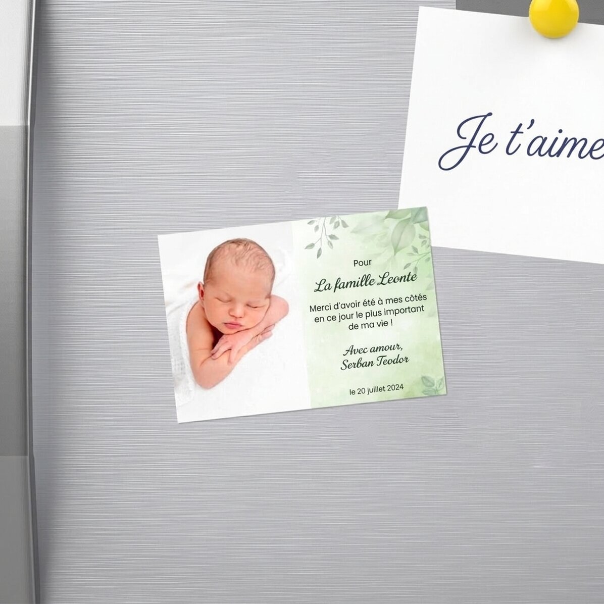 Aimant personnalisé de 10 x 7 cm avec une photo et un message - Souvenir de baptême