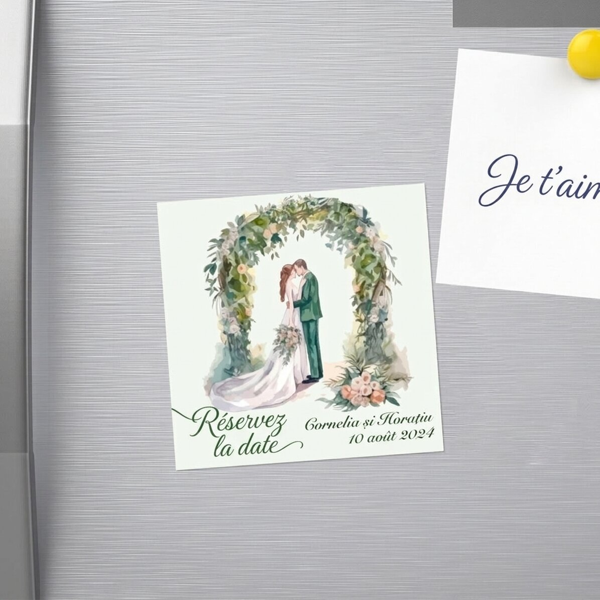 Aimant 10 x 10 personnalisé avec un texte - « Save the date »