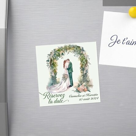 Aimant 10 x 10 personnalisé avec un texte - « Save the date »