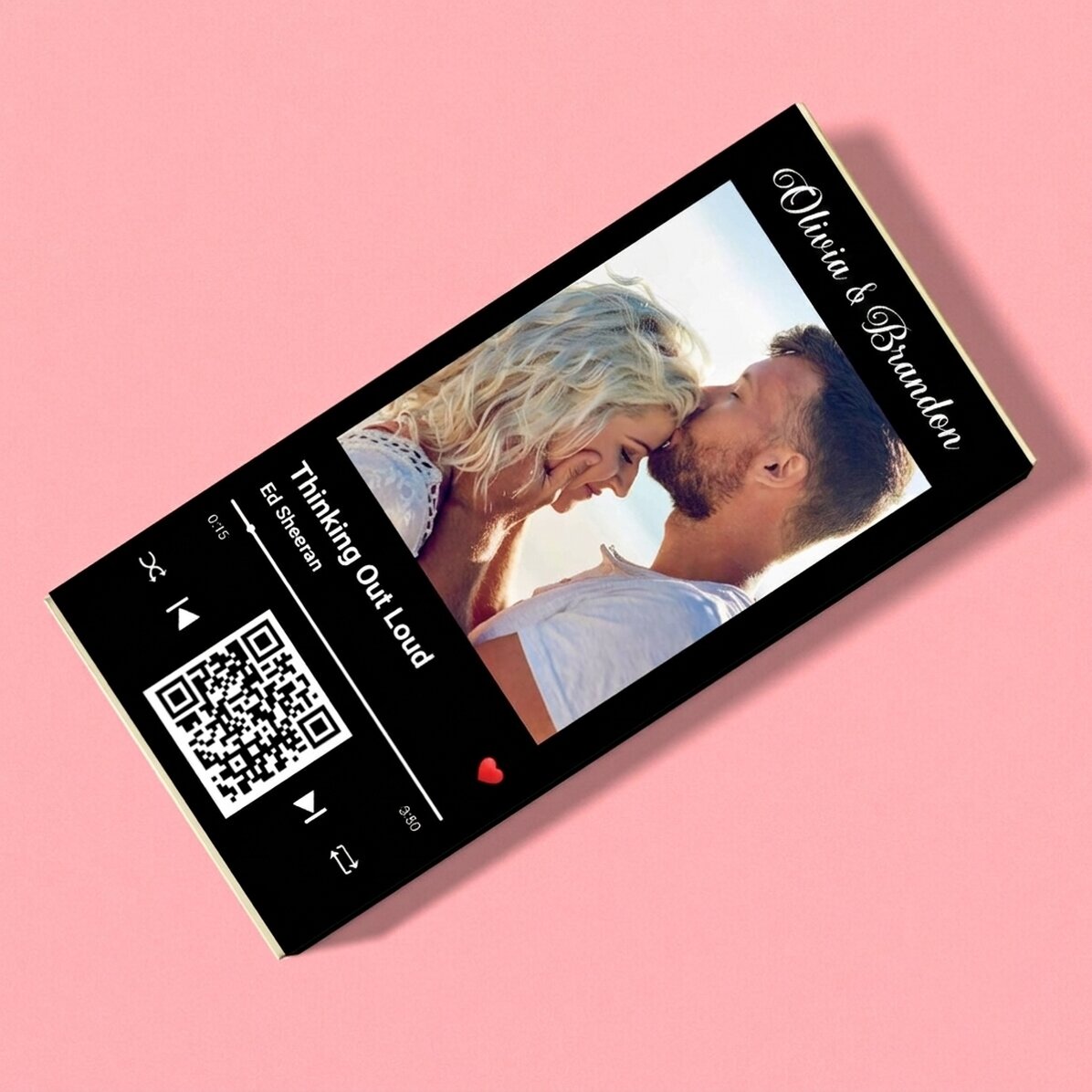 Chocolat personnalisé avec une photo, un texte et un code QR - Notre chanson