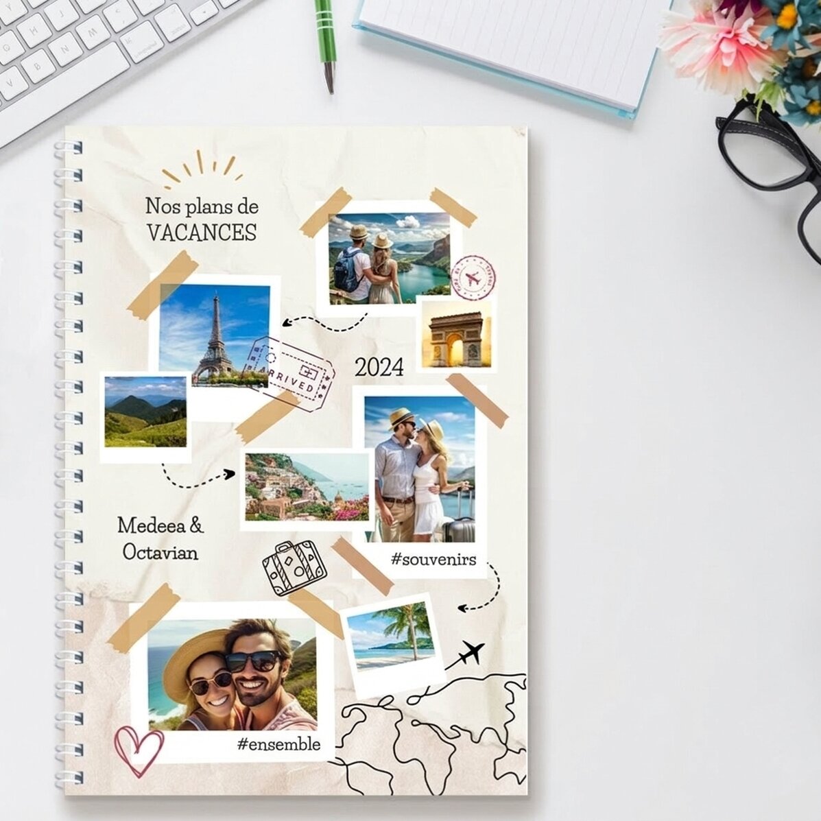 Carnet personnalisé avec 8 photos et du texte - Projets de vacances