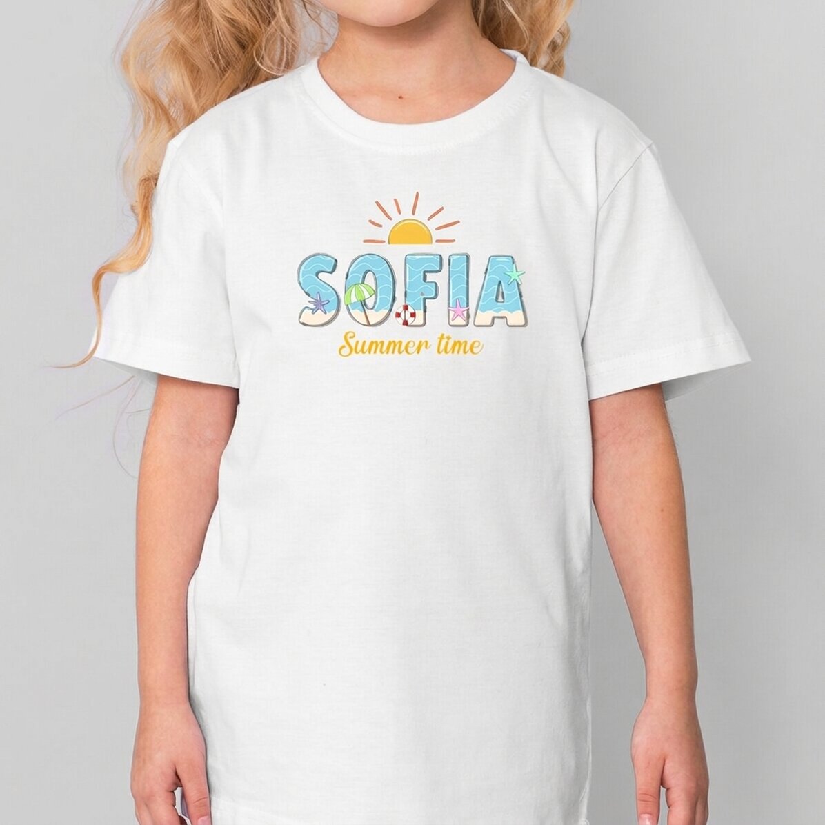 T-shirt en coton pour enfants, personnalisé avec un prénom et un message - Summer