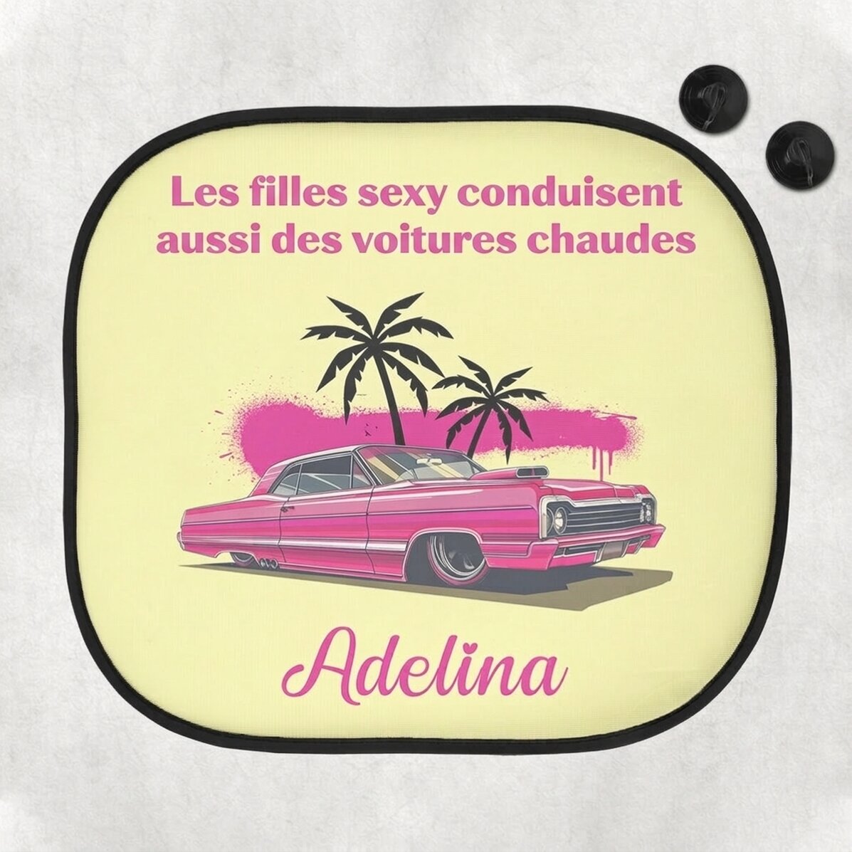 Pare-soleil de voiture personnalisé avec inscription - Rose