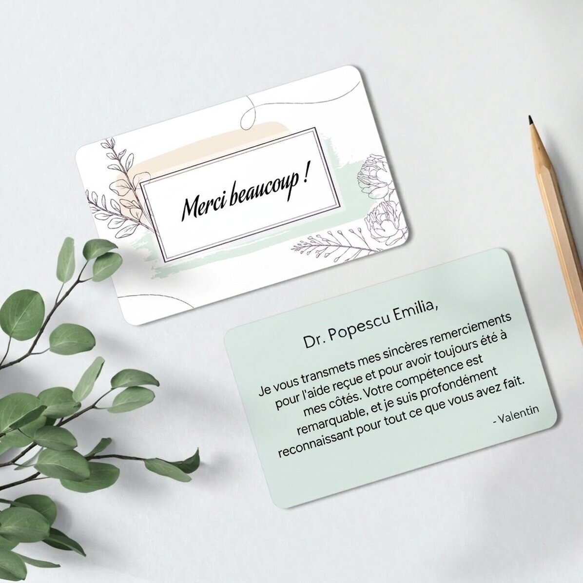 Carte en aluminium personnalisée recto-verso avec message - Remerciements