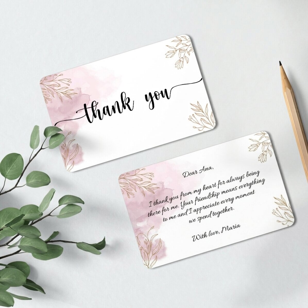 Carte en aluminium personnalisée recto-verso avec message - Merci