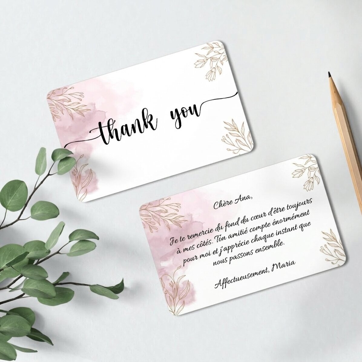 Carte en aluminium personnalisée recto-verso avec message - Merci